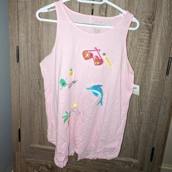 *3 FOR $9* NEW Arizona Jean Co Plus Dolphin Sunglasses Sequin Palm Tank Top Tee - Picture 1 of 4